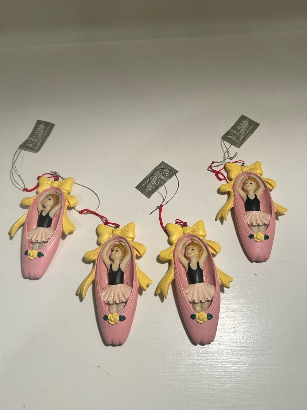 Vintage 2010 Seasons of Cannon Falls Ballerina Ballet Slipper Ornament Set of 4
